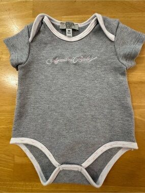 Authentic Armani Baby Gray Cursive Script Logo Onesie - 3M / 56cm